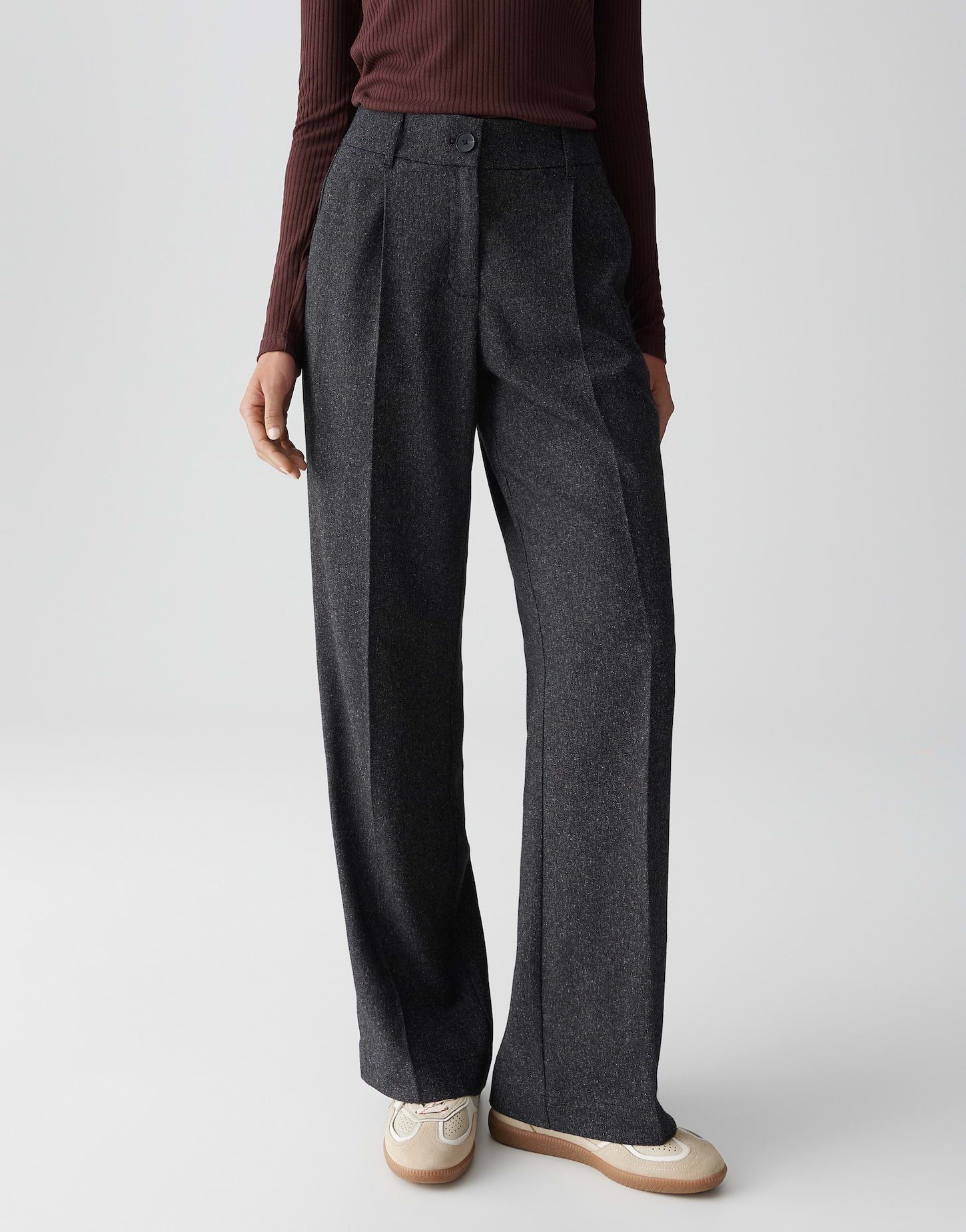 OPUS Bundfaltenhose MAIGA PEPPER in Mélangeoptik Mid Rise, Long, Salz-Pfeff günstig online kaufen