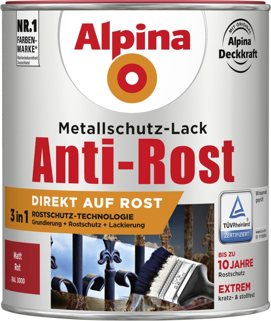 Metallschutz-Lack matt ml 750 Metallschutzlack Anti-Rost Alpina rot Alpina