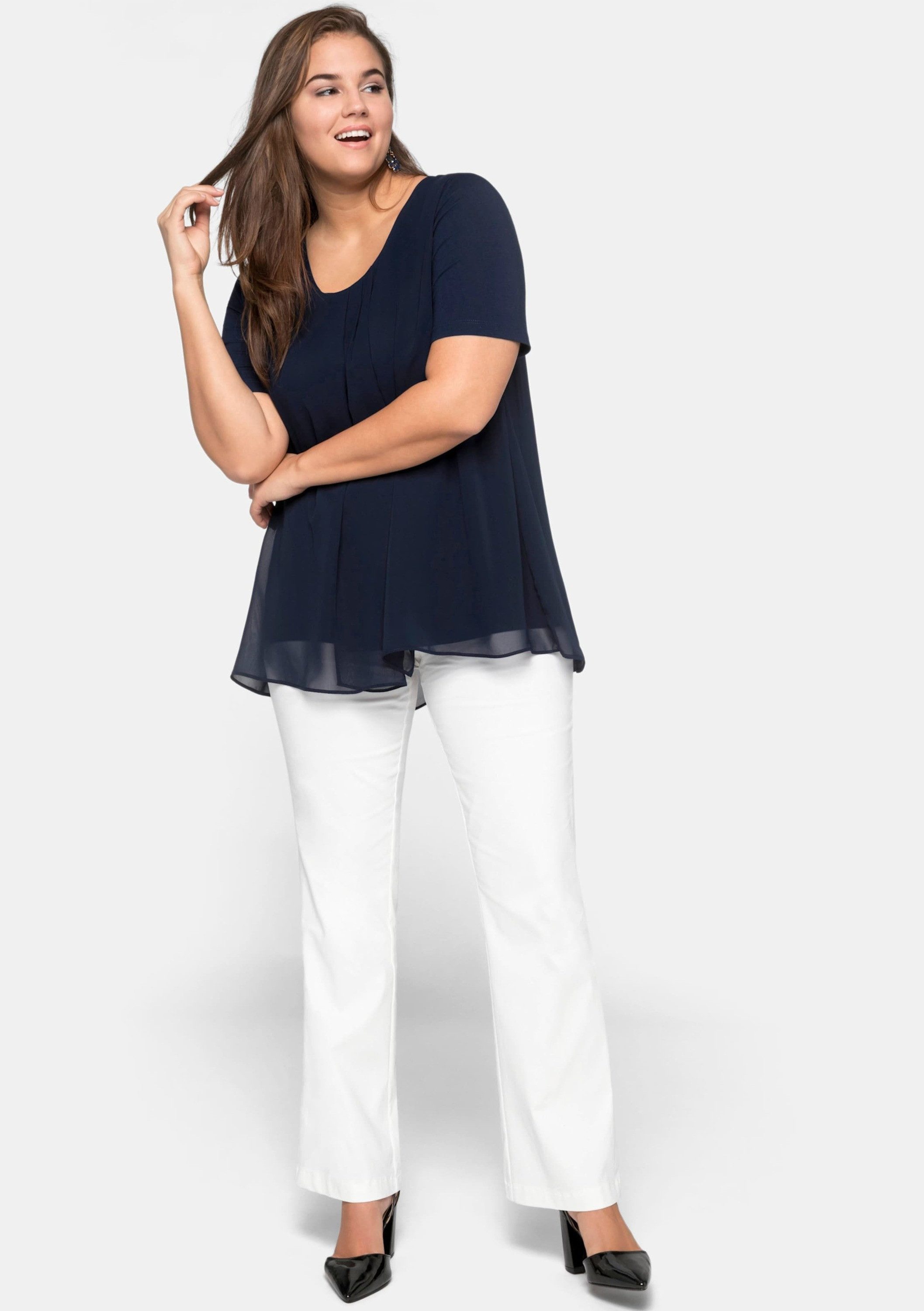 Sheego T-Shirt Blusenshirt Kurzarm im Lagenlook günstig online kaufen