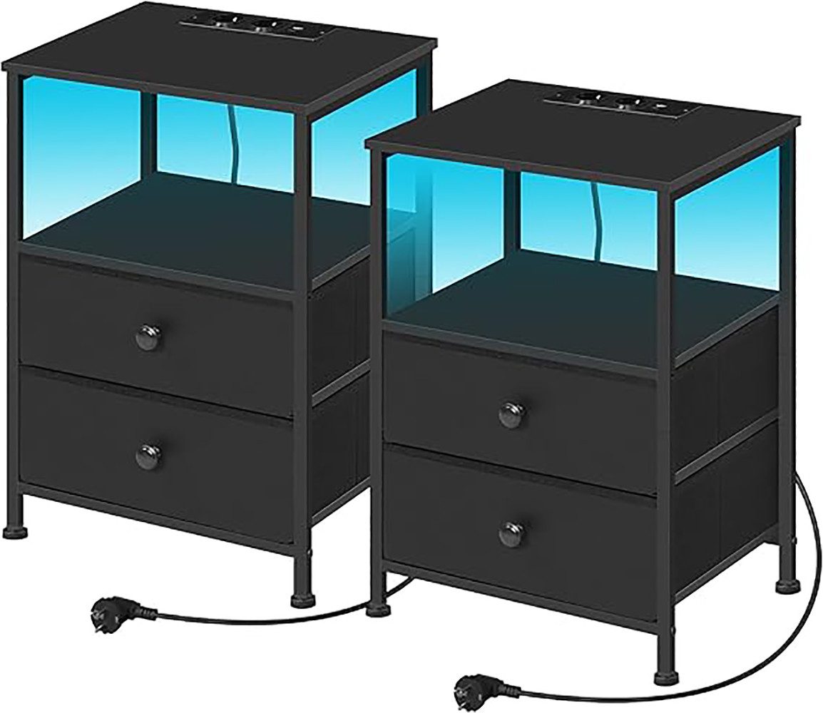 Woltu Nachttisch (2-St), mit Steckdosen LED-Beleuchtung Schubladen, Beistel günstig online kaufen