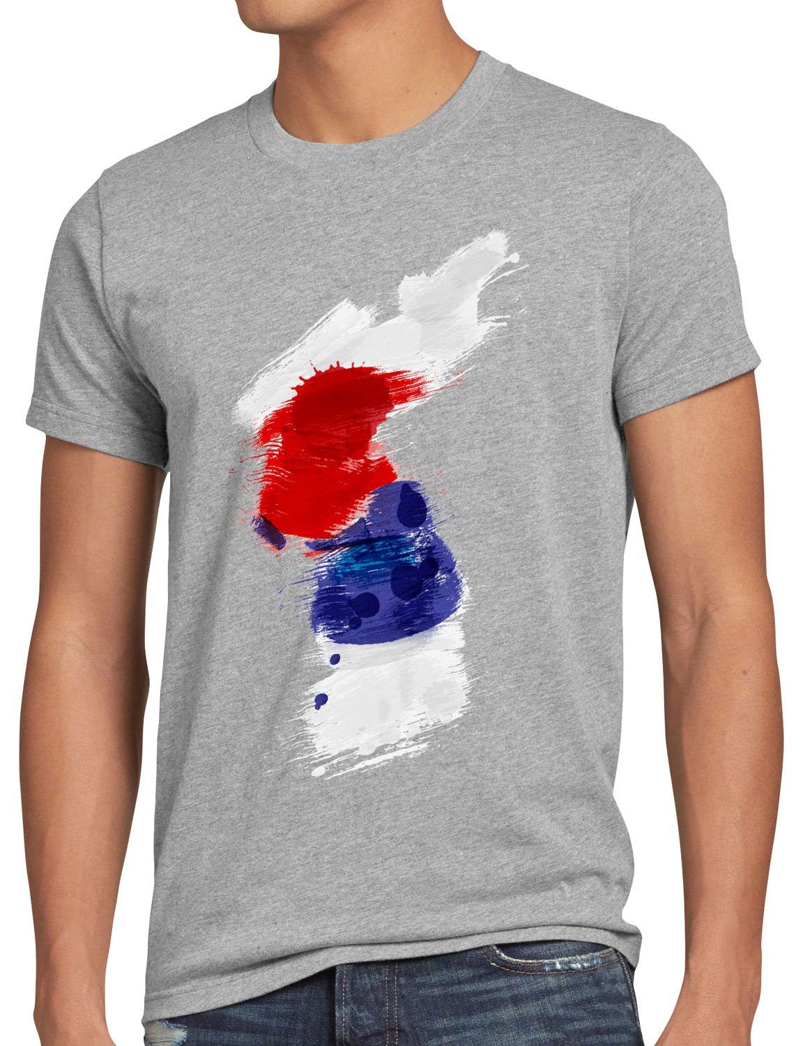style3 Print-Shirt Herren T-Shirt Flagge Korea Fußball Sport Hangug WM EM Fahne grau meliert