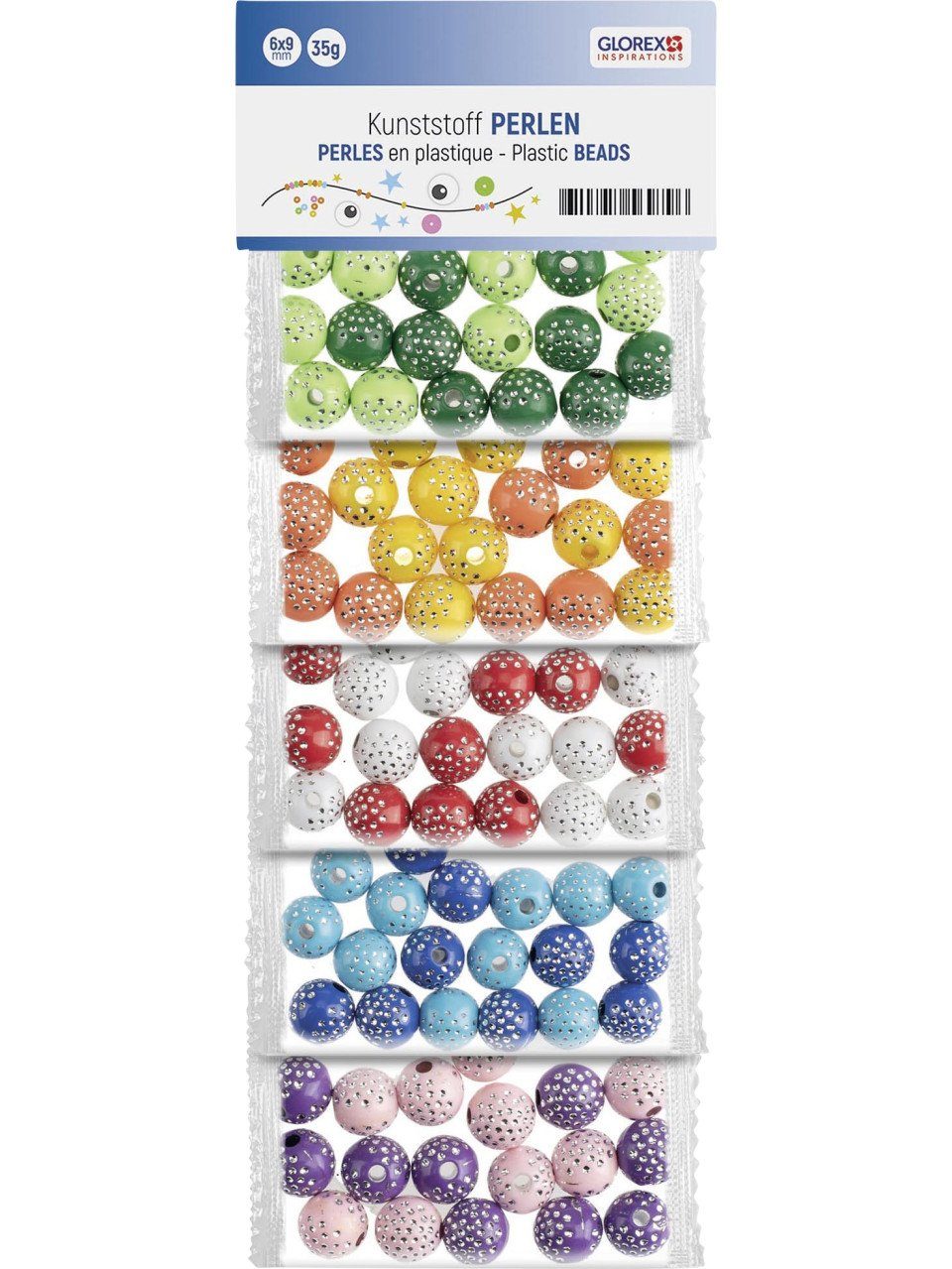 Bastelperlen Glorex Kunststoff Perlen bunt mit 50 g, 10 mm
