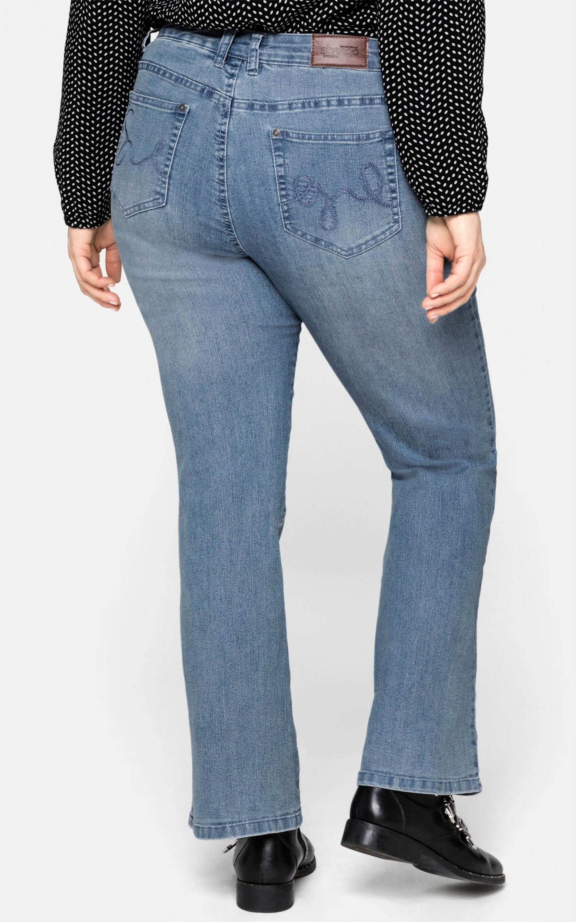 Sheego Bequeme Jeans Bootcut-Jeans in 5-Pocket-Form, mit Used-Effekten günstig online kaufen