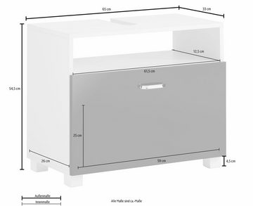 Schildmeyer Waschbeckenunterschrank Colli Höhe 54,5 cm, Badezimmerschrank mit Metallgriffen und großer Schublade