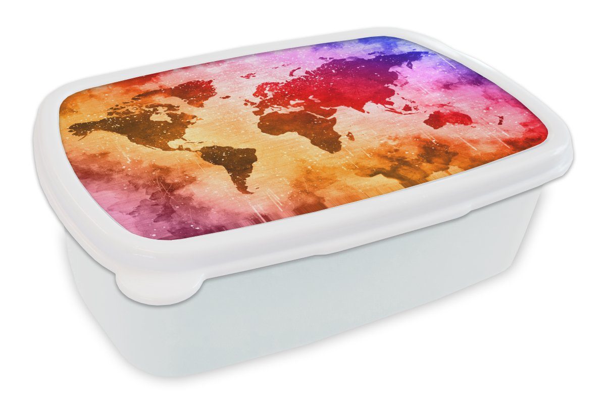 MuchoWow Lunchbox Weltkarte - Farbe - Farben, Kunststoff, (2-tlg), Brotbox für Kinder und Erwachsene, Brotdose, für Jungs und Mädchen weiß