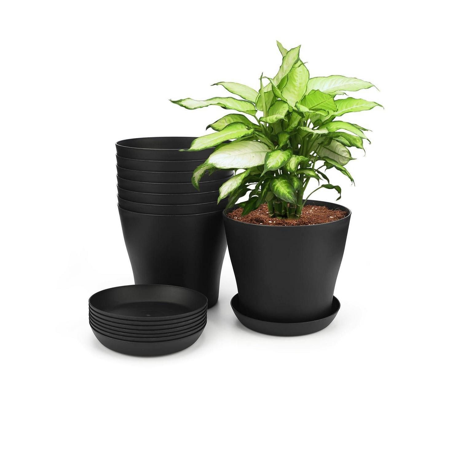LuxusKollektion Blumentopf Blumentöpfe 8 Stück 14cm Kunststoff Untersetzer Anzucht Schwarz 14 cm
