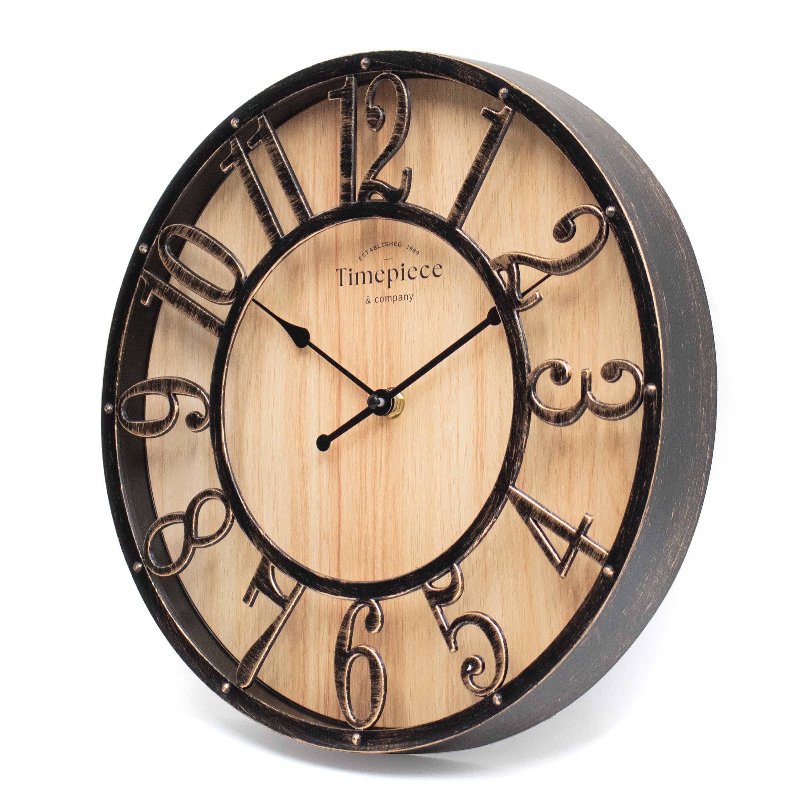 K&L Wall Art Wanduhr Industrielle Wanduhren Vintage Holzuhr Metall Optik (leises Uhrwerk ohne Ticken)