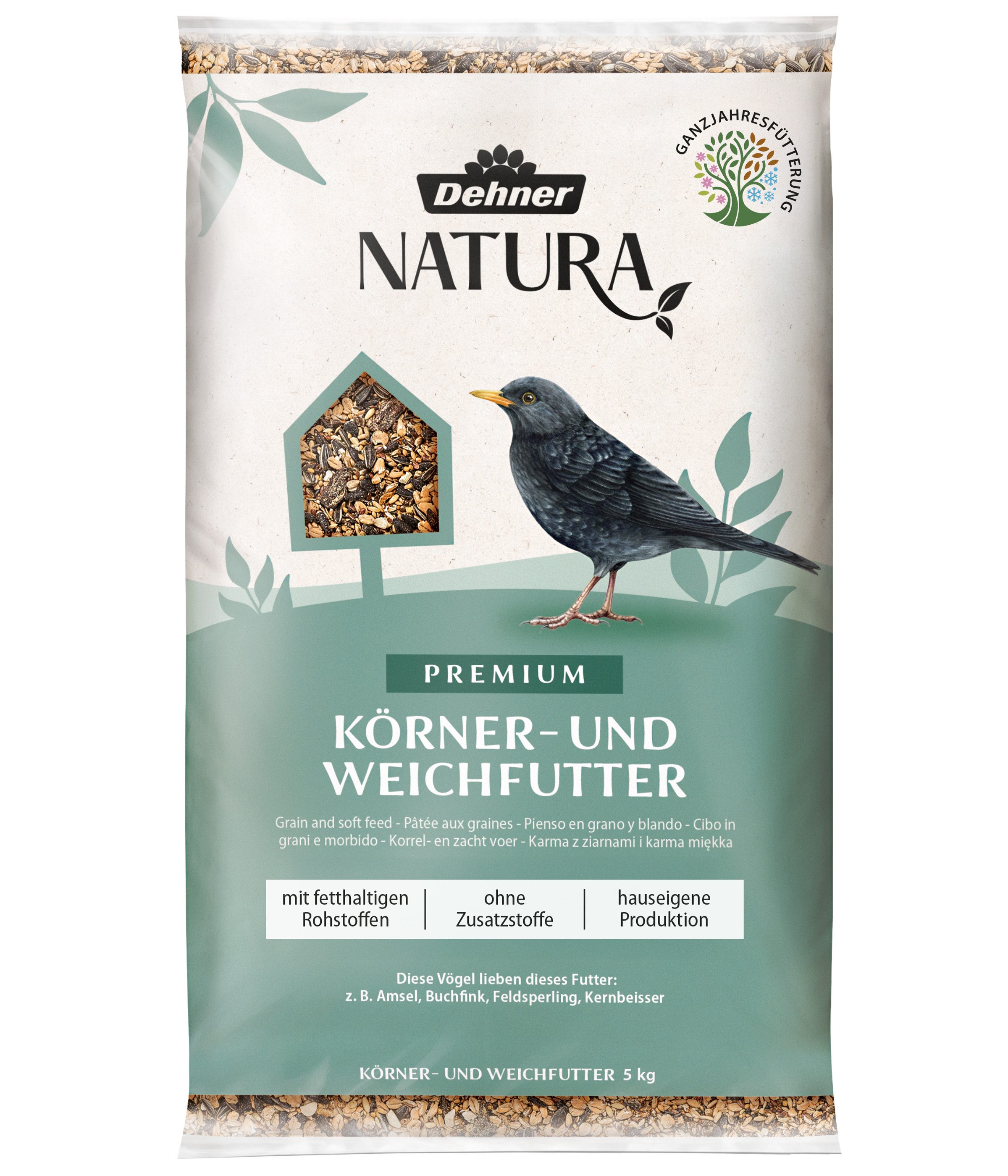 Dehner Natura Premium Wildvogel Körner- und Weichfutter, versch. Größen, Ergänzungsfutter für: Gartenvögel, Wildvogel, hochwertiges Vogelfutter, enthält auch Insekten
