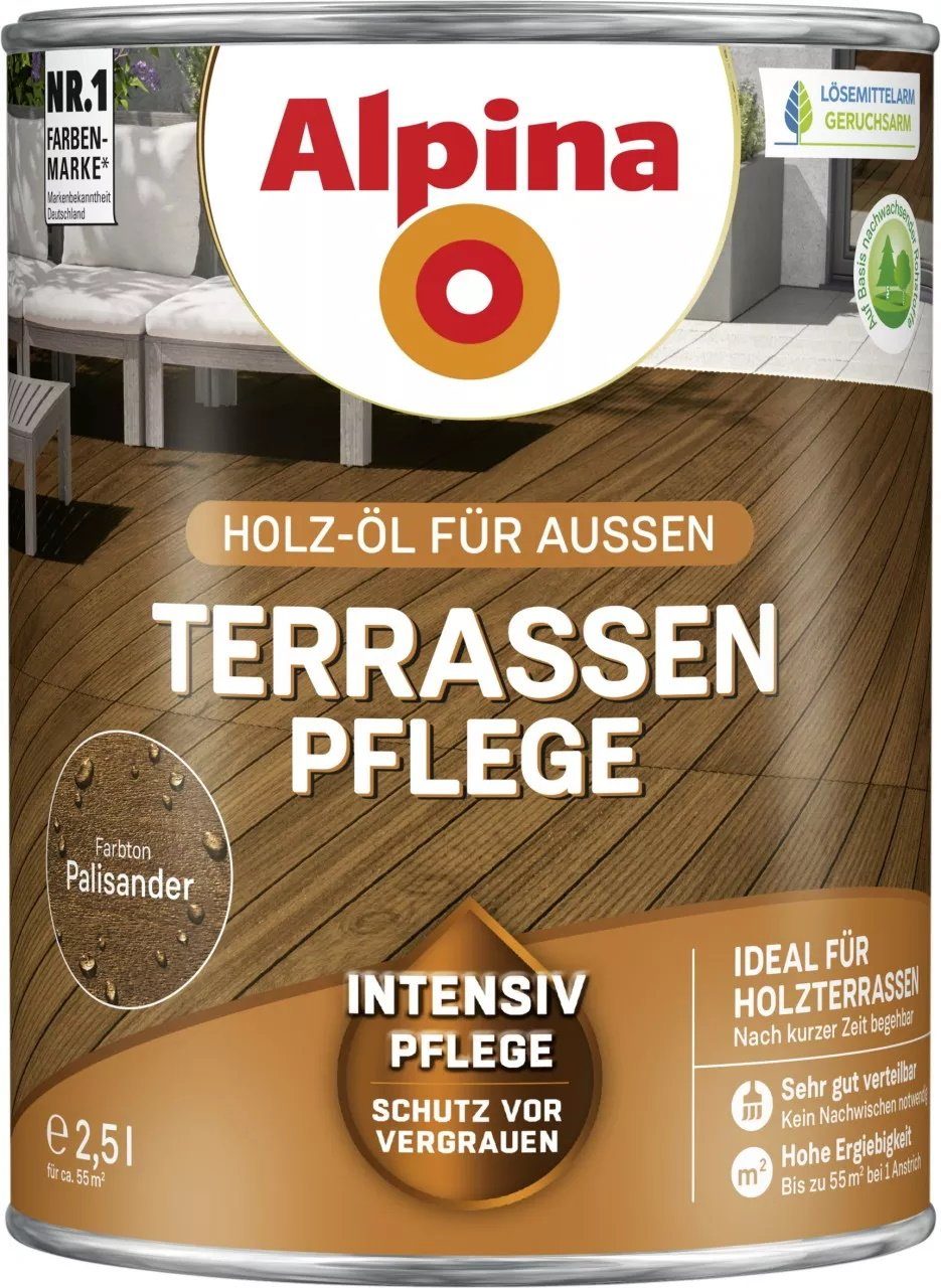 Pflege Holzöl 2,5 Alpina Liter Palisander Holz-Öl Terrassen