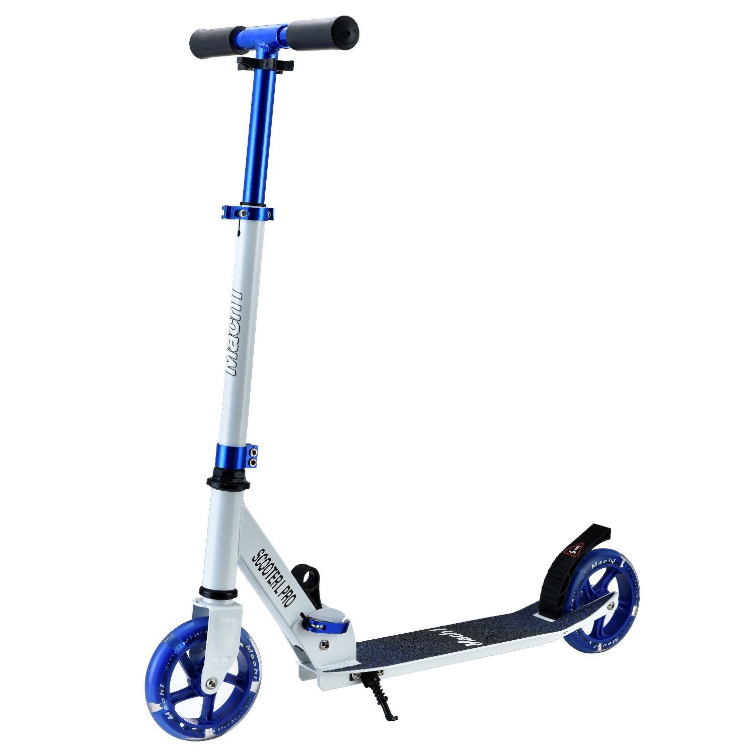 Cityroller ALU Kick Tretroller 145mm weiß-blau Kinderroller mit Mach1 Wheel/Rollen/Reifen Scooter LED klappbar - Leuchtrollen Roller Kickscooter City
