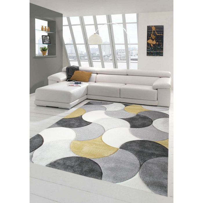 Teppich Designer und Moderner Teppich Kurzflor mit Tropfen Muster in Grau Creme Gelb Teppich-Traum rechteckig Höhe: 13 mm