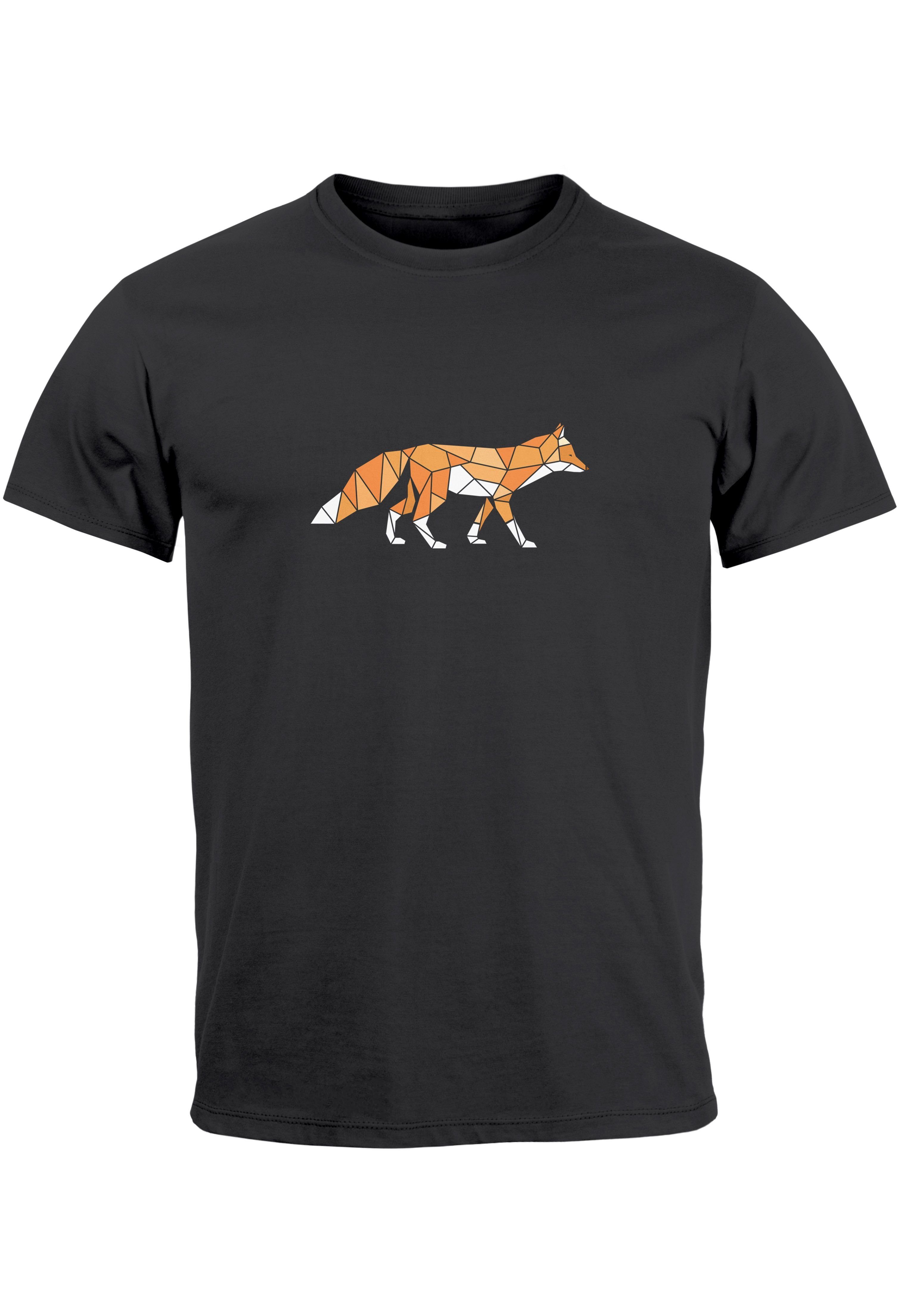 Polygon Fuchs Outdoor Kunstdruck anthrazit mit Print Print-Shirt Herren Neverless T-Shirt Log Aufdruck Geometrie