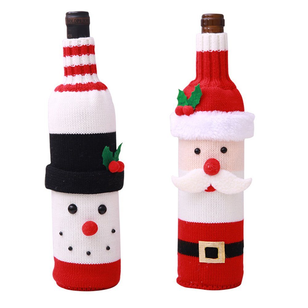 Weinflaschenhüllen, weihnachtlich FeelGlad gestrickte 2 (2-St) Weinflaschenhalter x