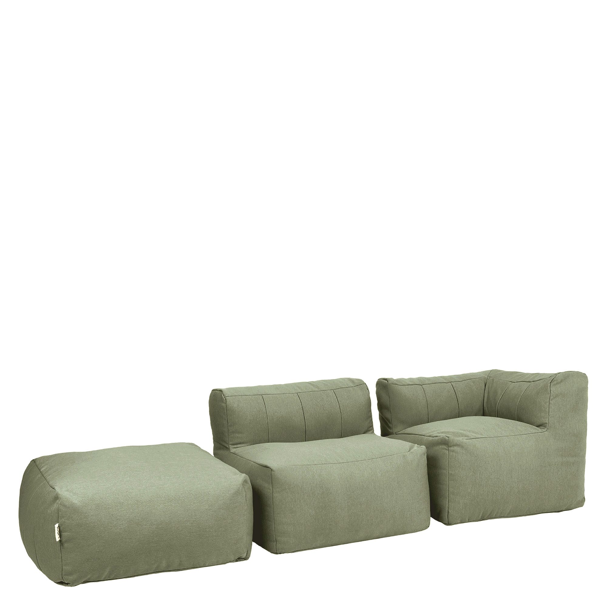 icon Gartenlounge-Set Modulares Outdoorsofa 3 Stück aus Olefin „Zen“, (Spar-Set, 1 x Ecksofa, 1 x Sessel, 1 x Hocker), Schaumstoff Füllung, für Wohnzimmer, für den Außenbereich, wetterfest