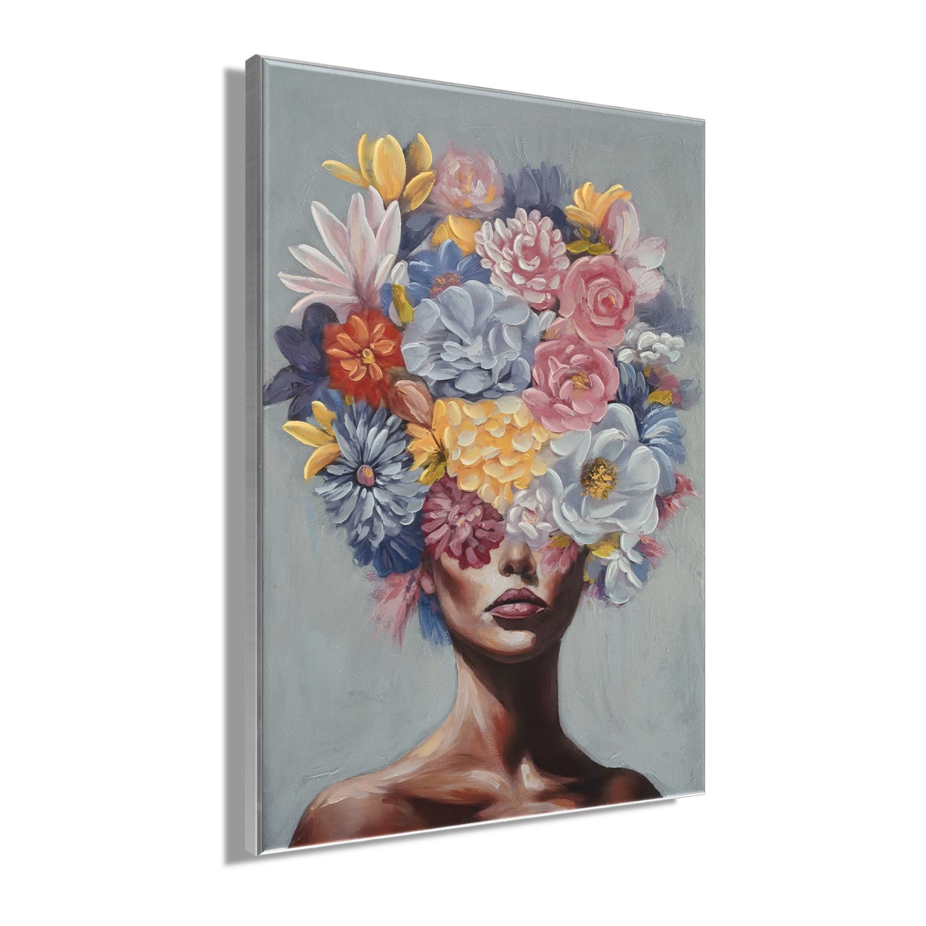 Bönninghoff Ölgemälde handarbeit gerahmt FRAU MIT BLUMEN 60x90 cm – Wandbild Deko, Blumen, Frau, Portrait (1 St), handgefertigt, jedes Bild ein Unikat, Schatten – Bild 3 von 5