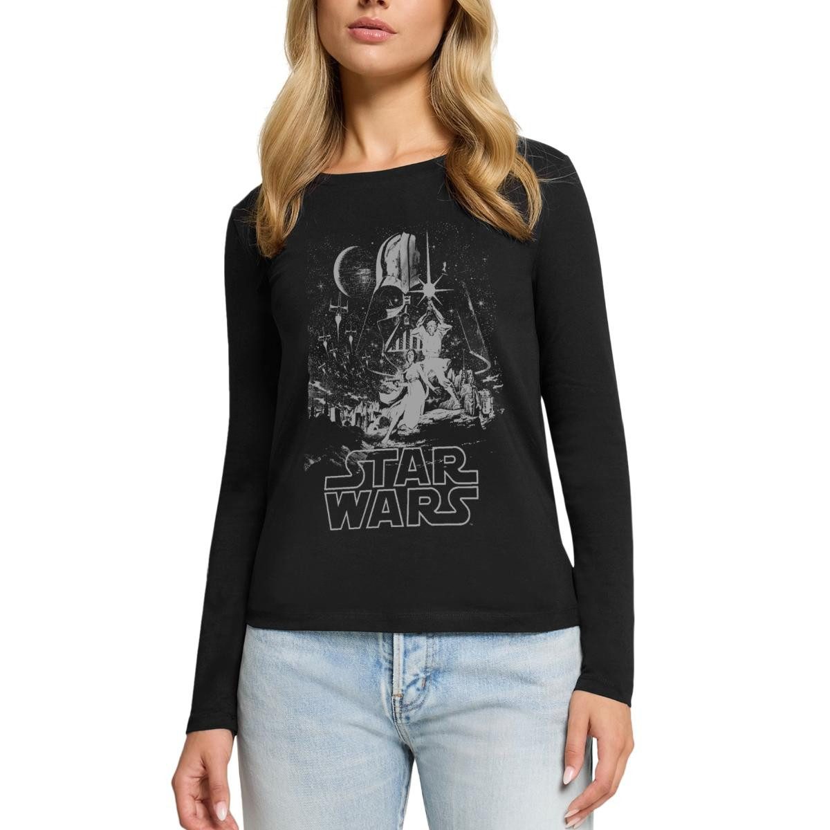 T-Shirt Star Wars Galaxie Darth Vader Retro Premium Langarmshirt Damen