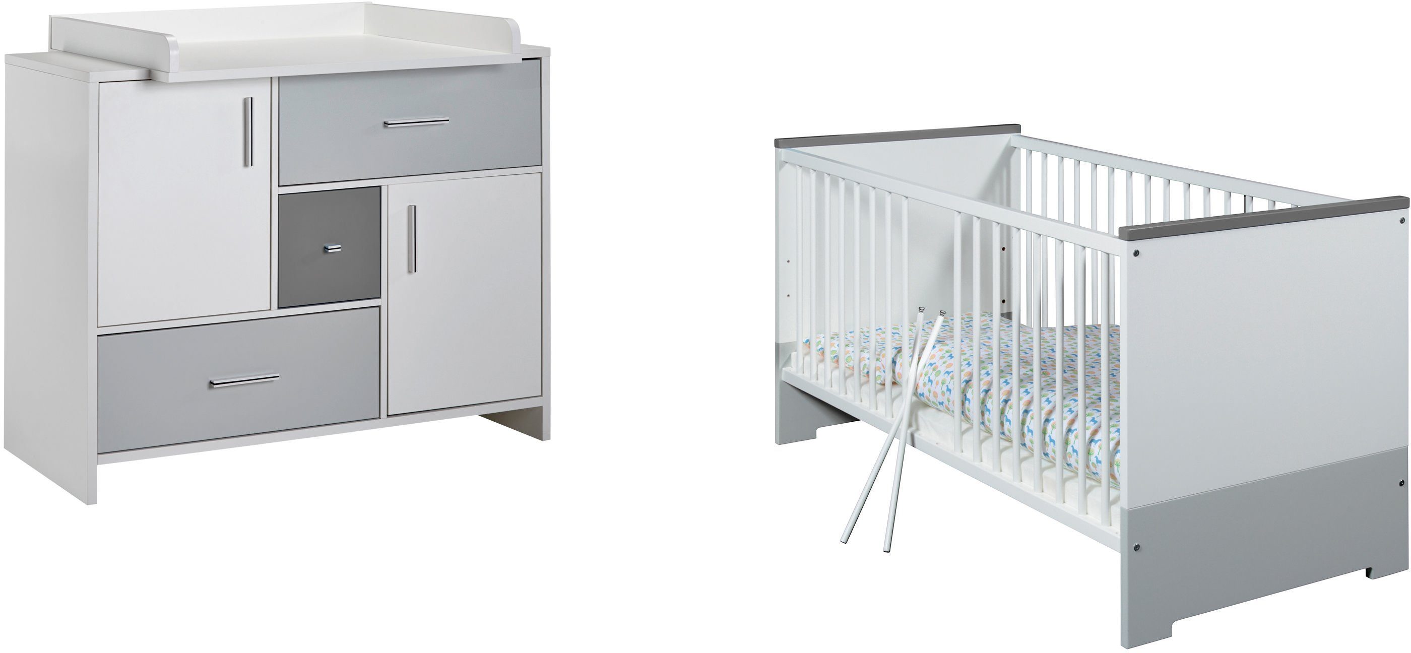 Grey, 2-St., Kinderbett, und Babymöbel-Set mit Candy Wickelkommode; Kinderbett Schardt (Spar-Set, Made Germany in Wickelkommode),