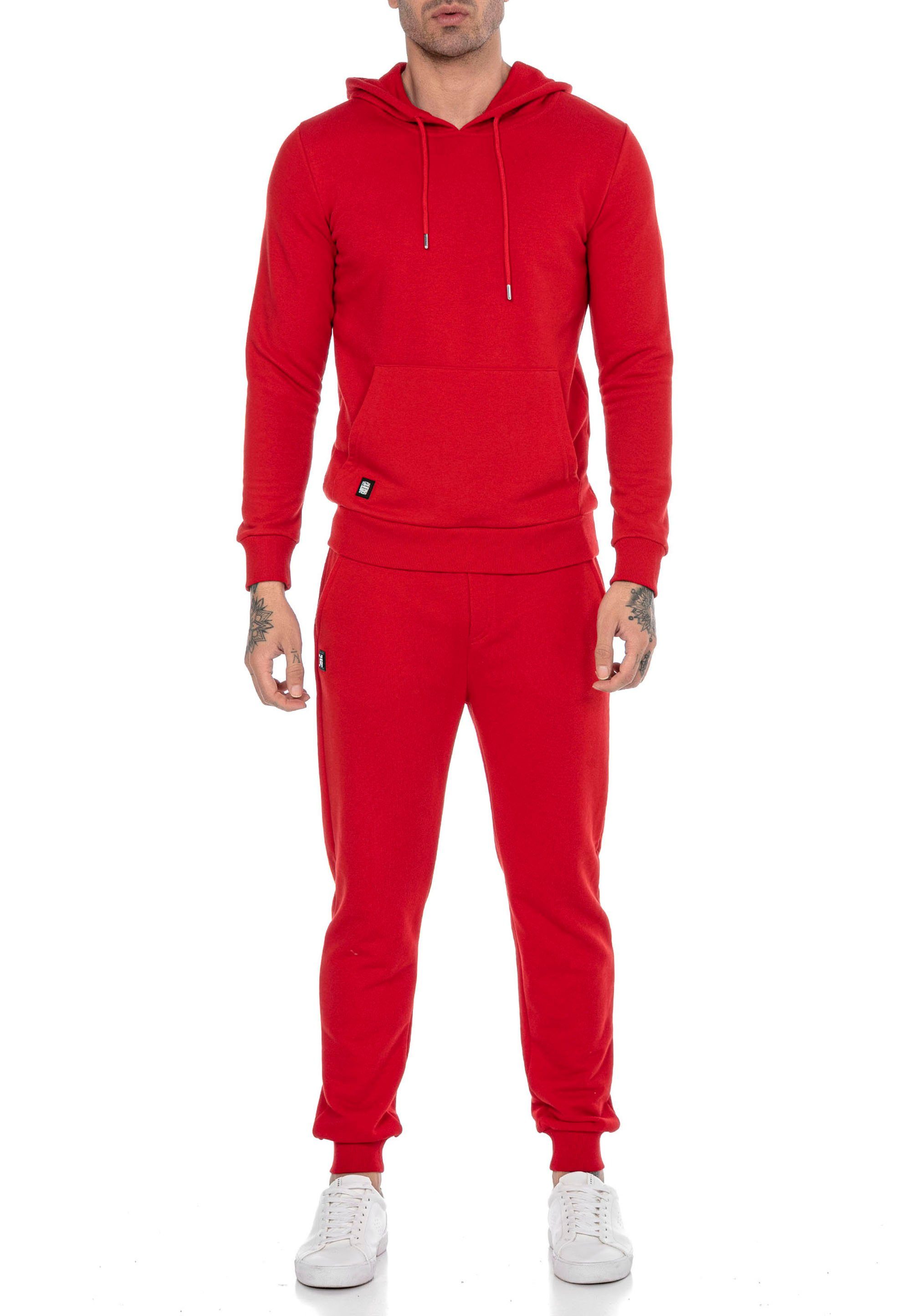 RedBridge Kapuzensweatshirt Red Bridge Herren Jogginganzug Set Hoodie Hose Premium Basic Premium Qualität Rot