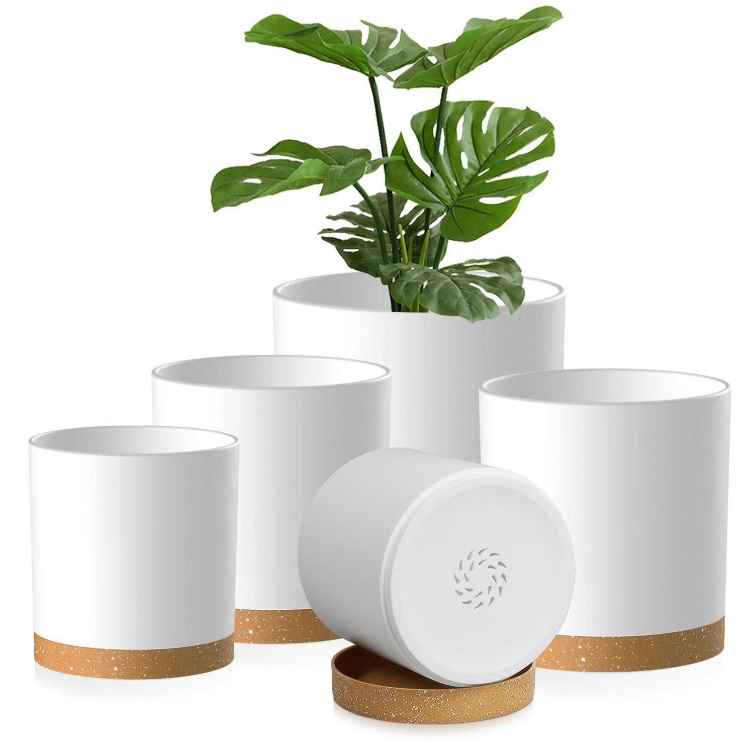 LuxusKollektion Blumentopf Blumentopf Pflanzentopf 7+6+5.5+5+4in 5Pack Weißes Braunes Tablett