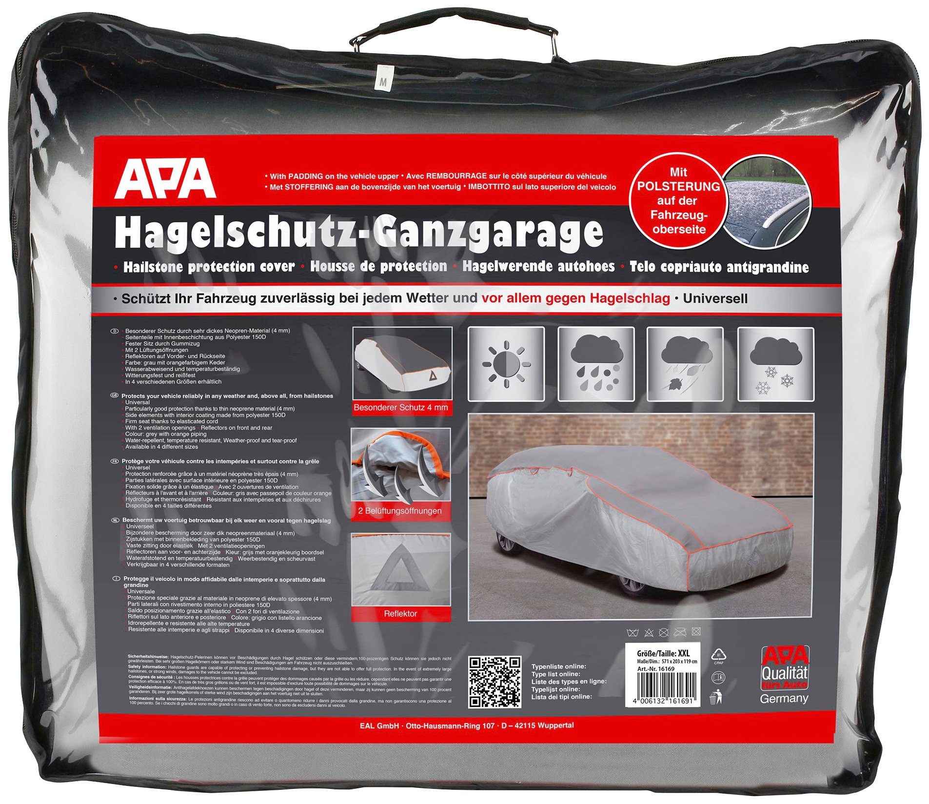 APA Faltgarage APA 16168 Hagelschutz-Ganzgarage, mit Gummizug L, 571 x 203 x 119cm