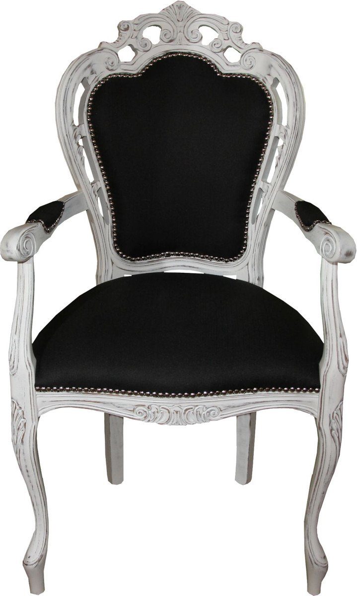 Casa Padrino Esszimmerstuhl Barock Esszimmer Stuhl mit Armlehnen Schwarz / Antik Weiss - Designer Stuhl - Luxus Qualität