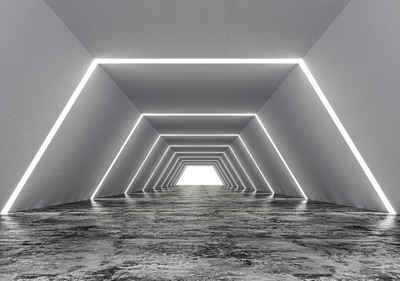 wandmotiv24 Fototapete Korridor grau Licht, strukturiert, Wandtapete, Motivtapete, matt, Vinyltapete, selbstklebend