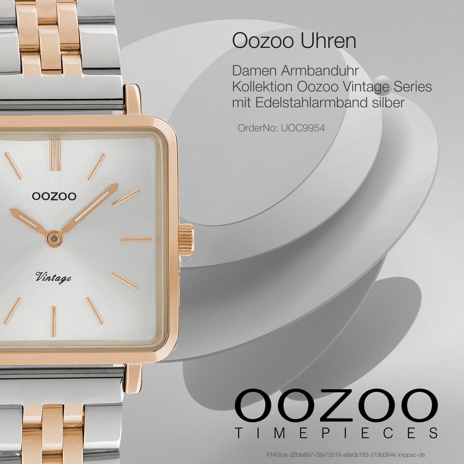 OOZOO Quarzuhr Oozoo Damen Armbanduhr eckig, Edelstahlarmband, 29mm) silber Damenuhr Fashion-Style klein (ca. rosegold