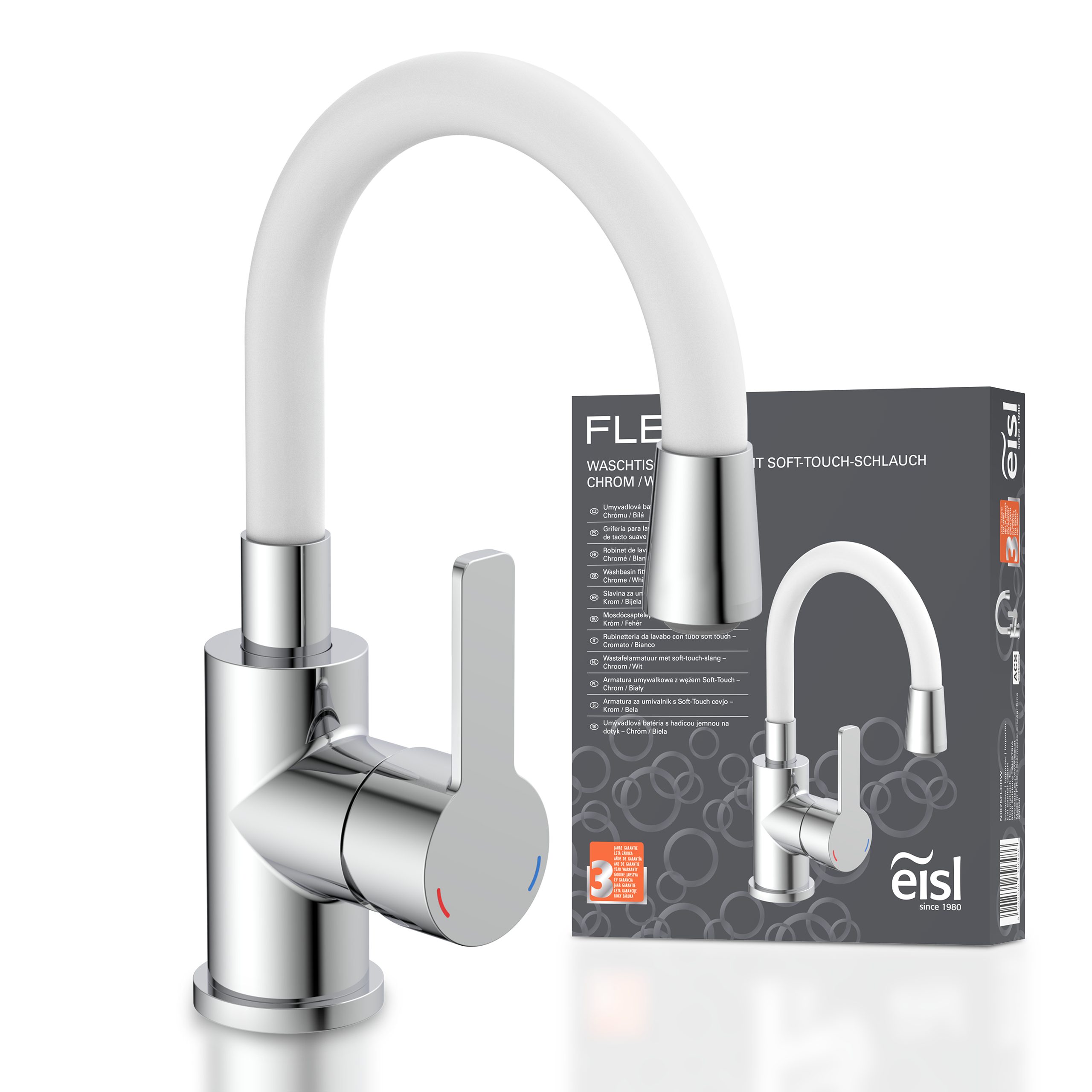 Eisl Waschtischarmatur Flexo energiesparender Wasserhahn, Mischbatterie Waschbecken, in Weiß/Chrom