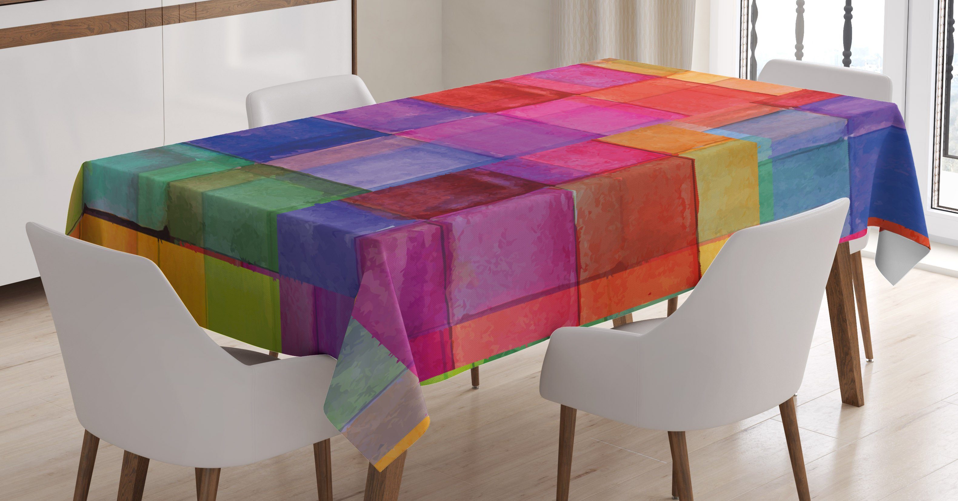 Abakuhaus Tischdecke Farbfest Waschbar Für den Außen Bereich geeignet Klare Farben, Abstrakt Regenbogen-Farben-Quadrate