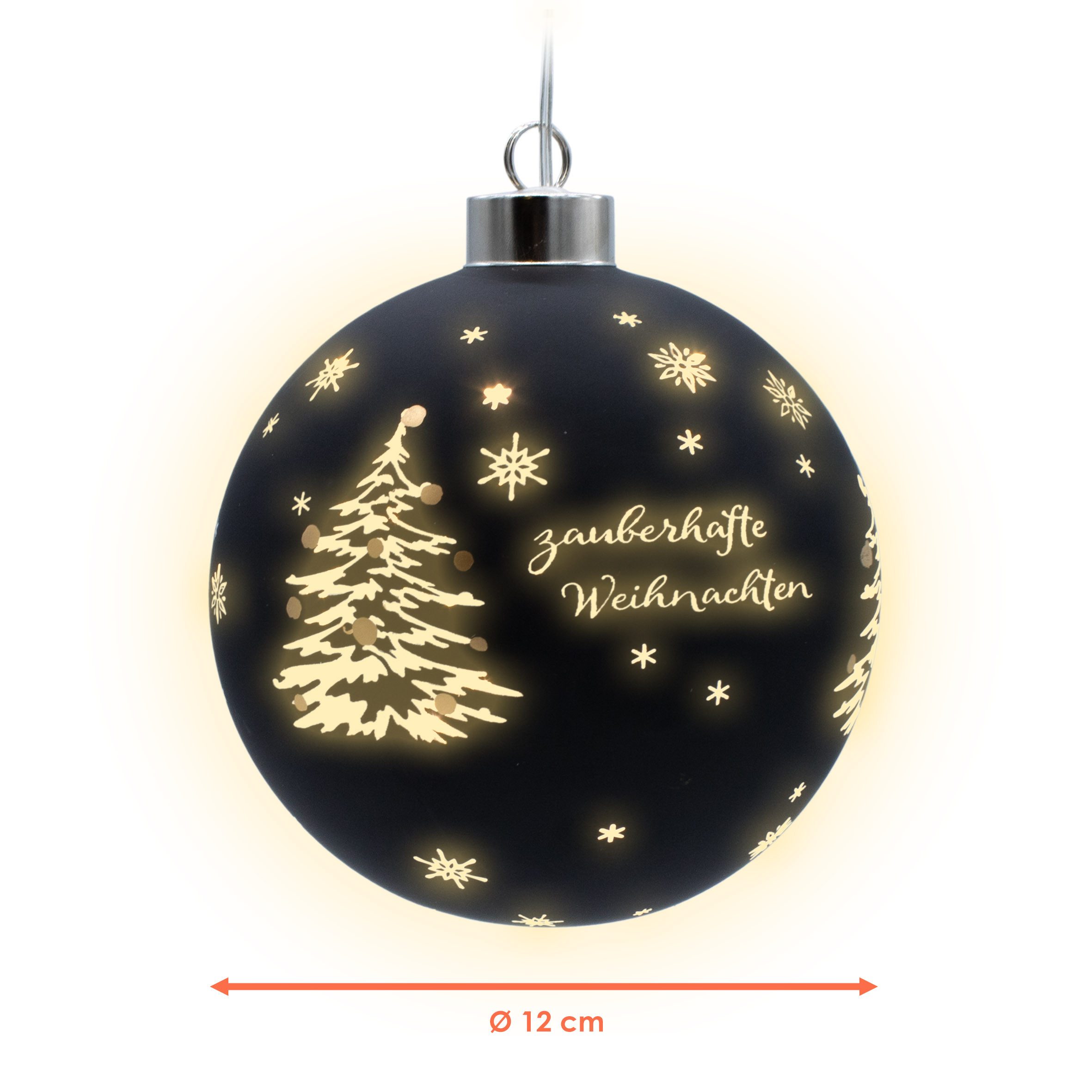 Spetebo LED Dekolicht Weihnachts Glaskugel zum Hängen schwarz matt, Timer, günstig online kaufen