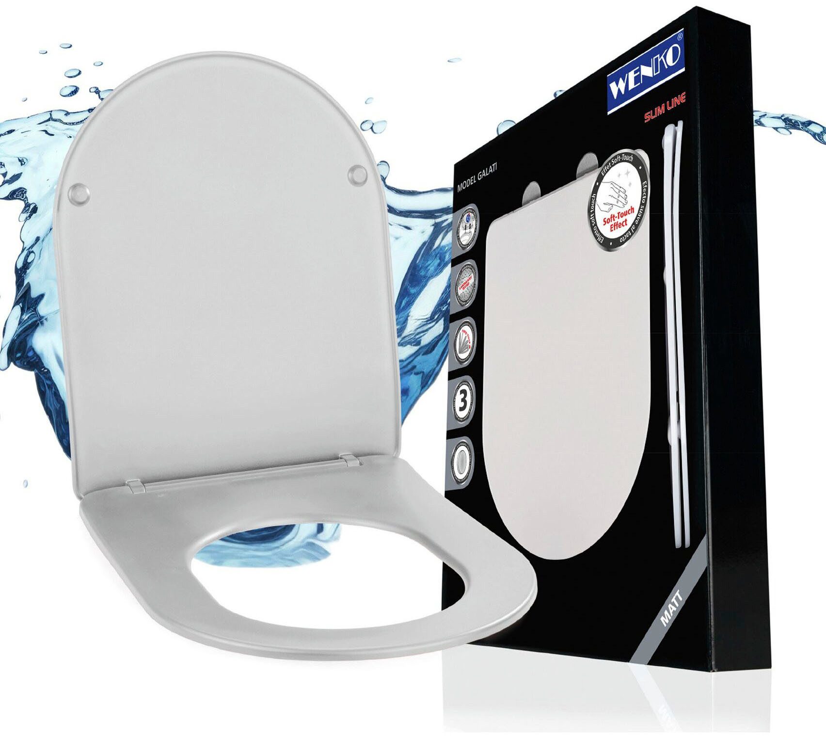 WENKO WC-Sitz Modell Galati, Toilettensitz aus Duroplast, ultraflach, D-Form, mit Absenkautomatik