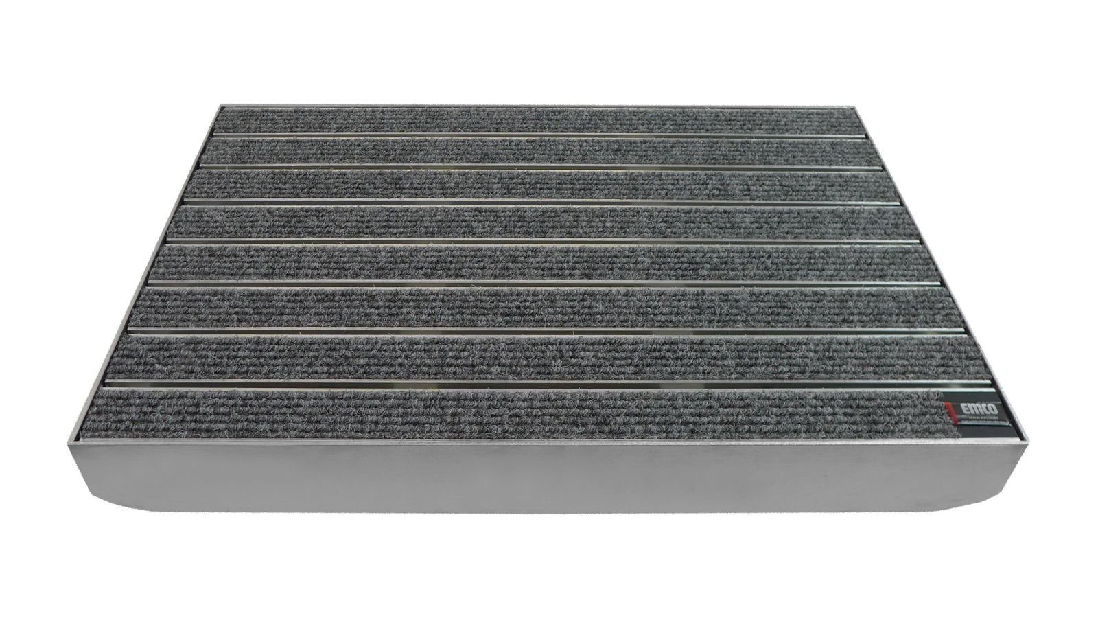 Emco Fußmatte Eingangsmatte DIPLOMAT + Bodenwanne Aluminium, Large Rips Hellgrau, rechteckig, Höhe: 75 mm, Größe: 600x400 mm, für Innen- und überdachten Außenbereich