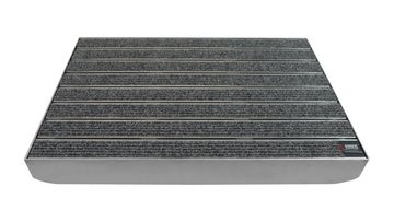 Fußmatte EMCO Eingangsmatte DIPLOMAT Large Rips hellgrau + ALU Bodenwanne Fußmatte Schuhabstreifer Fußabstreifer, Emco, rechteckig, Höhe: 80 mm, für den Innenbereich und überdachten Außenbereich