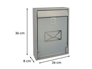 PEREL Briefkasten, Postkasten mit 2 Schlüsseln & satinierter Dekor Glastür - Sichtfenster