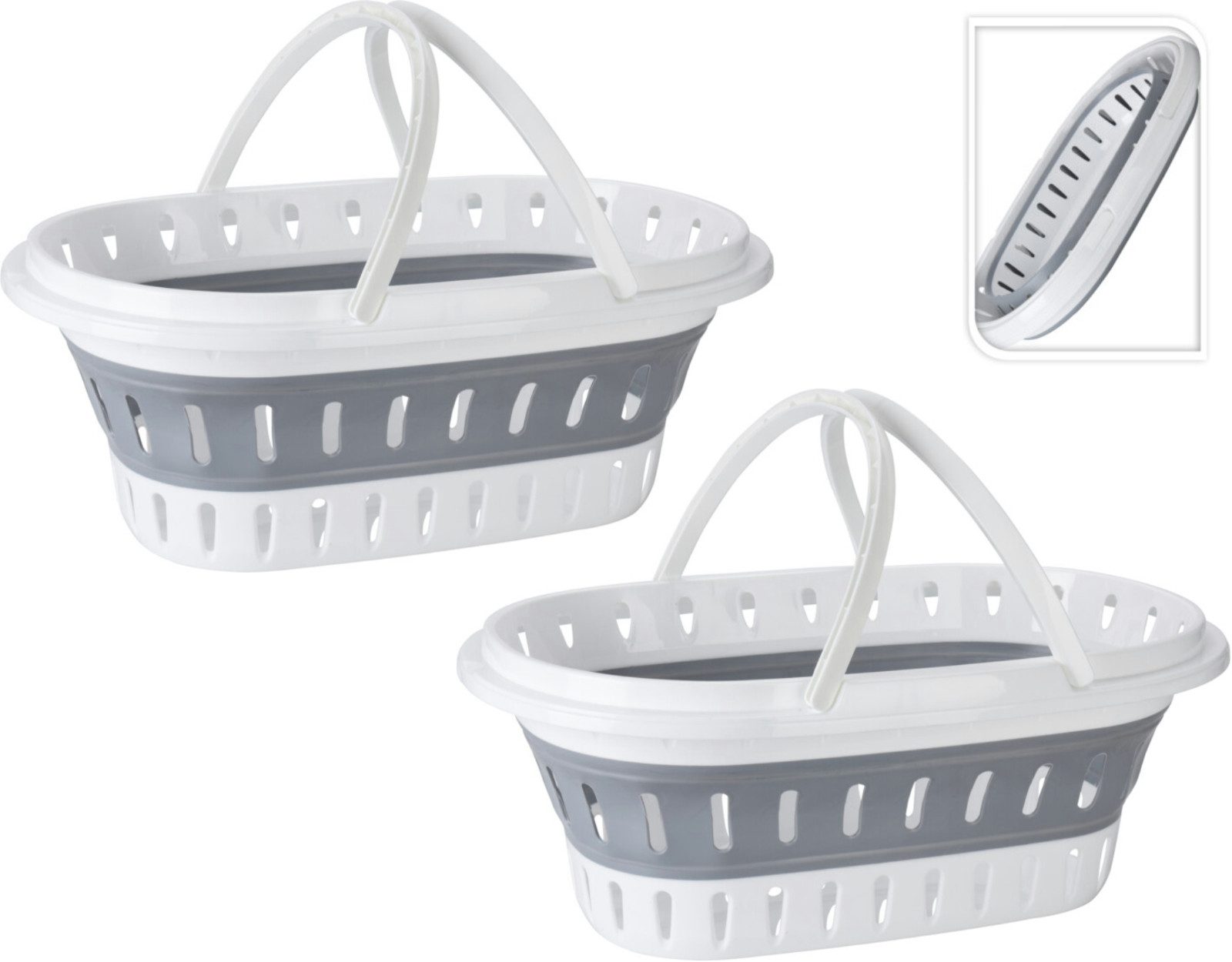 Koopman Wäschekorb Kunststoff Weiß Klappbar 1/2 er Set (Set, 2 St., Packung), Faltkorb, Wäschesammler, Faltbar, Waschkorb
