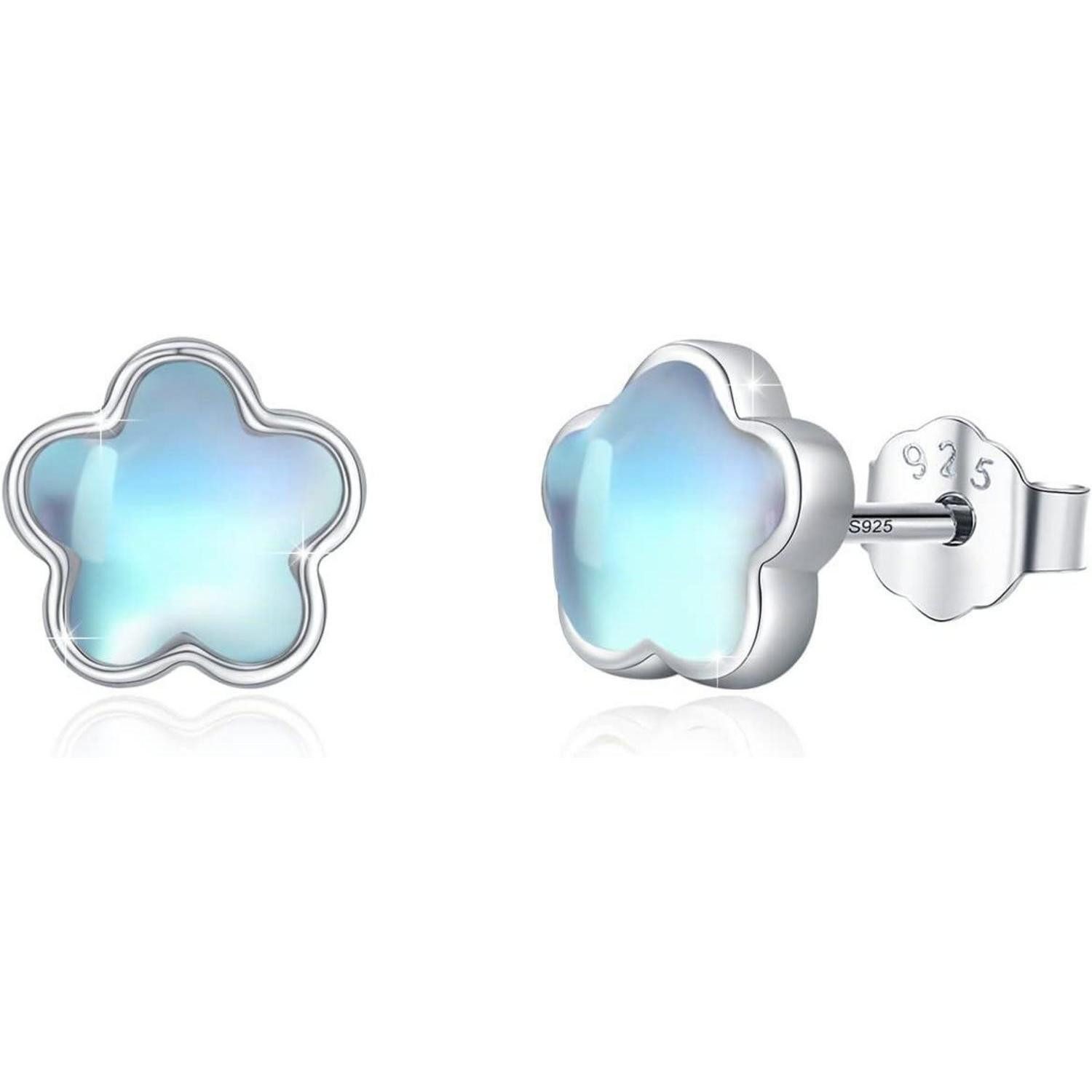 Paar Ohrstecker Ohrringe 925 Silber Ohrstecker Herz Flügel Mondstein Blume Ohrringe