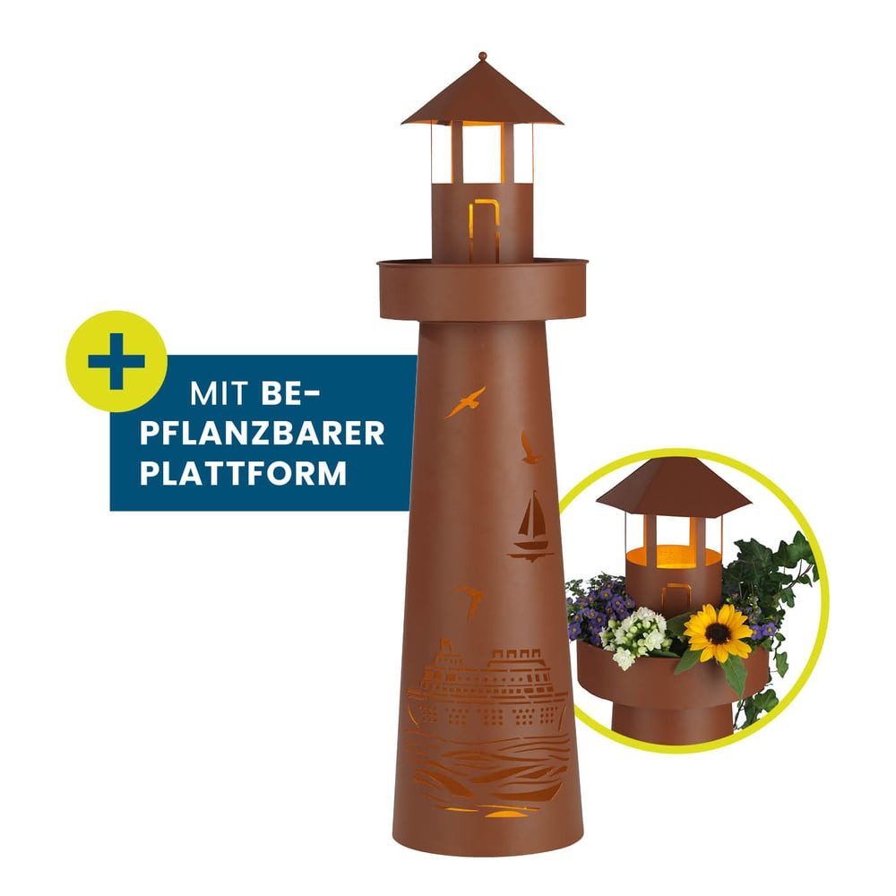 Hoberg Dekosäule LED Pflanzsäule im Leuchtturm Design in Rost-Optik, Mit LE günstig online kaufen