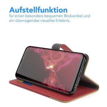 EAZY CASE Handyhülle Bookstyle Jeans für Samsung Galaxy S9 5,8 Zoll, Denim Etui Handytasche Kunstleder mit Standfunktion und wallet Rot