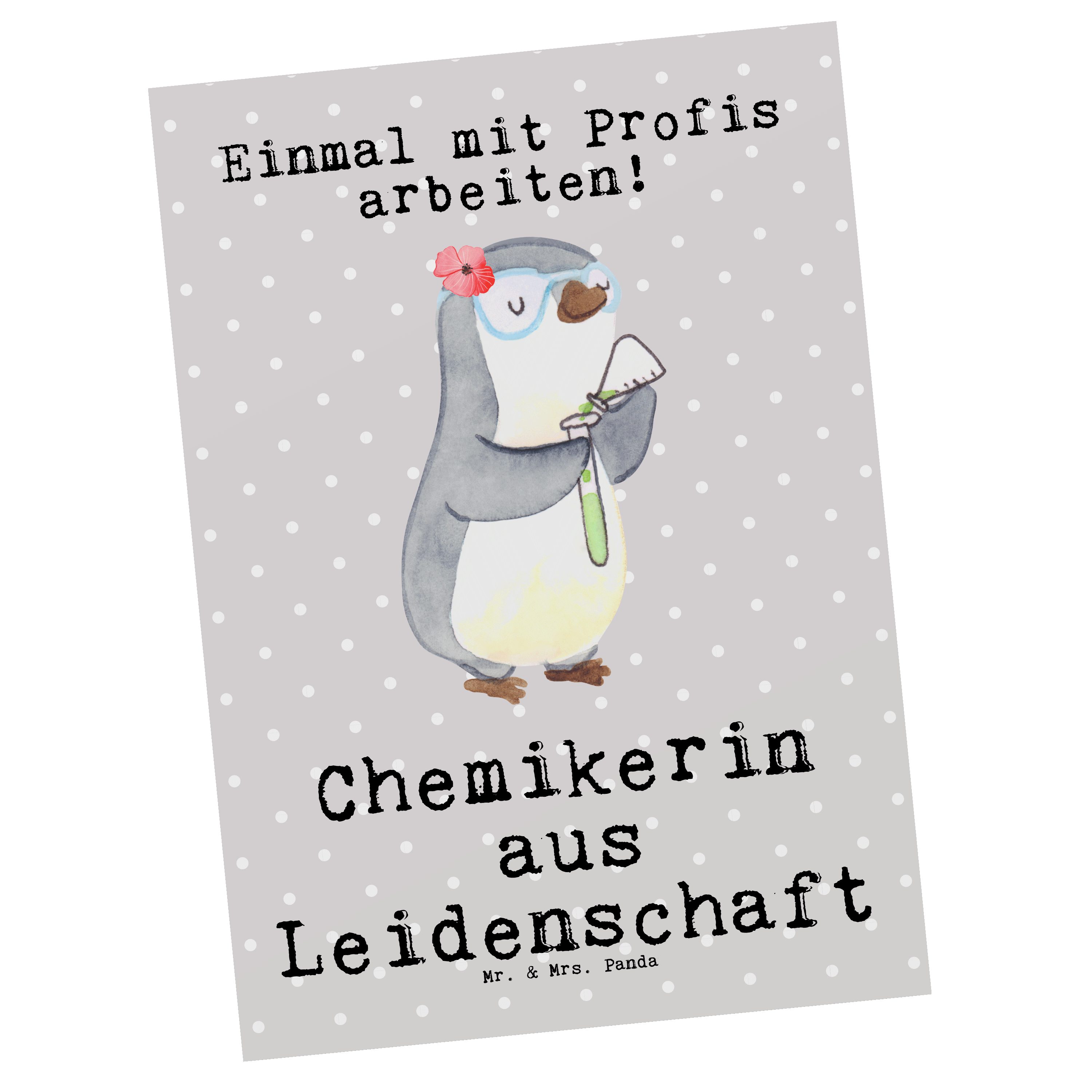 Geschenk, Mrs. Pastell Postkarte Panda - Leidenschaft Mr. & Chemielaborant Grau - aus Chemikerin