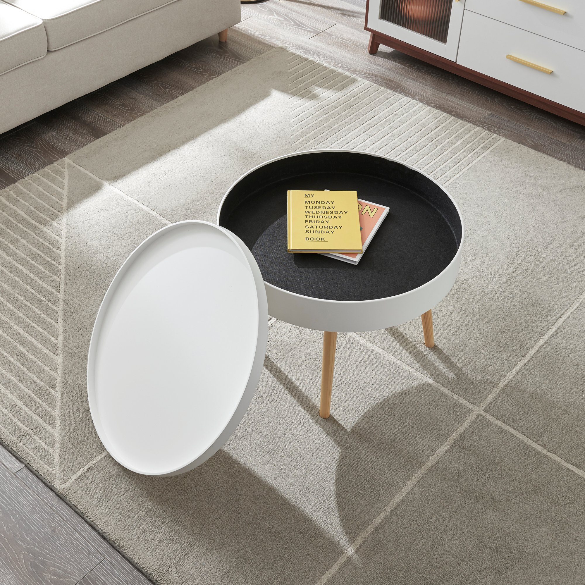 en.casa Couchtisch, »Bongard« Ø60 x 45 cm in glatter Optik rund Weiß