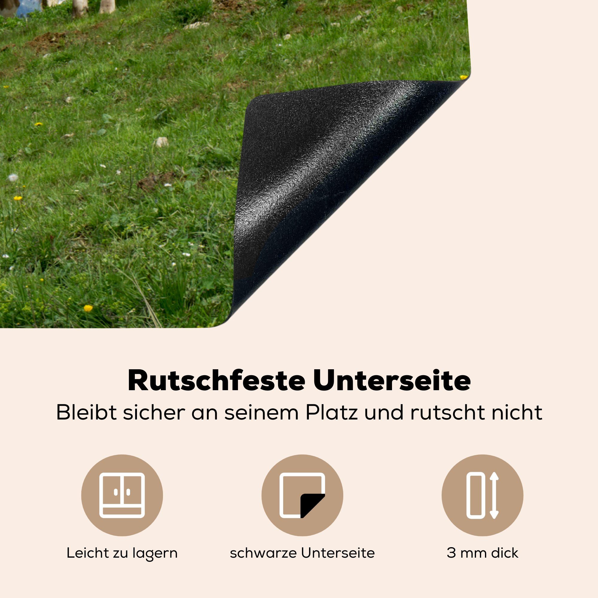 Vinyl, Ceranfeldabdeckung für küche, die - 81x52 tlg), Kühe (1 Schutz Österreich, Induktionskochfeld Herdblende-/Abdeckplatte MuchoWow Landschaft - cm,