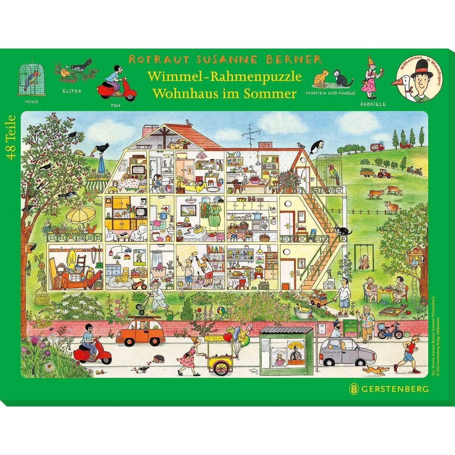 Gerstenberg Verlag Puzzle Wimmel-Rahmenpuzzle Sommer Motiv Wohnhaus, Puzzleteile