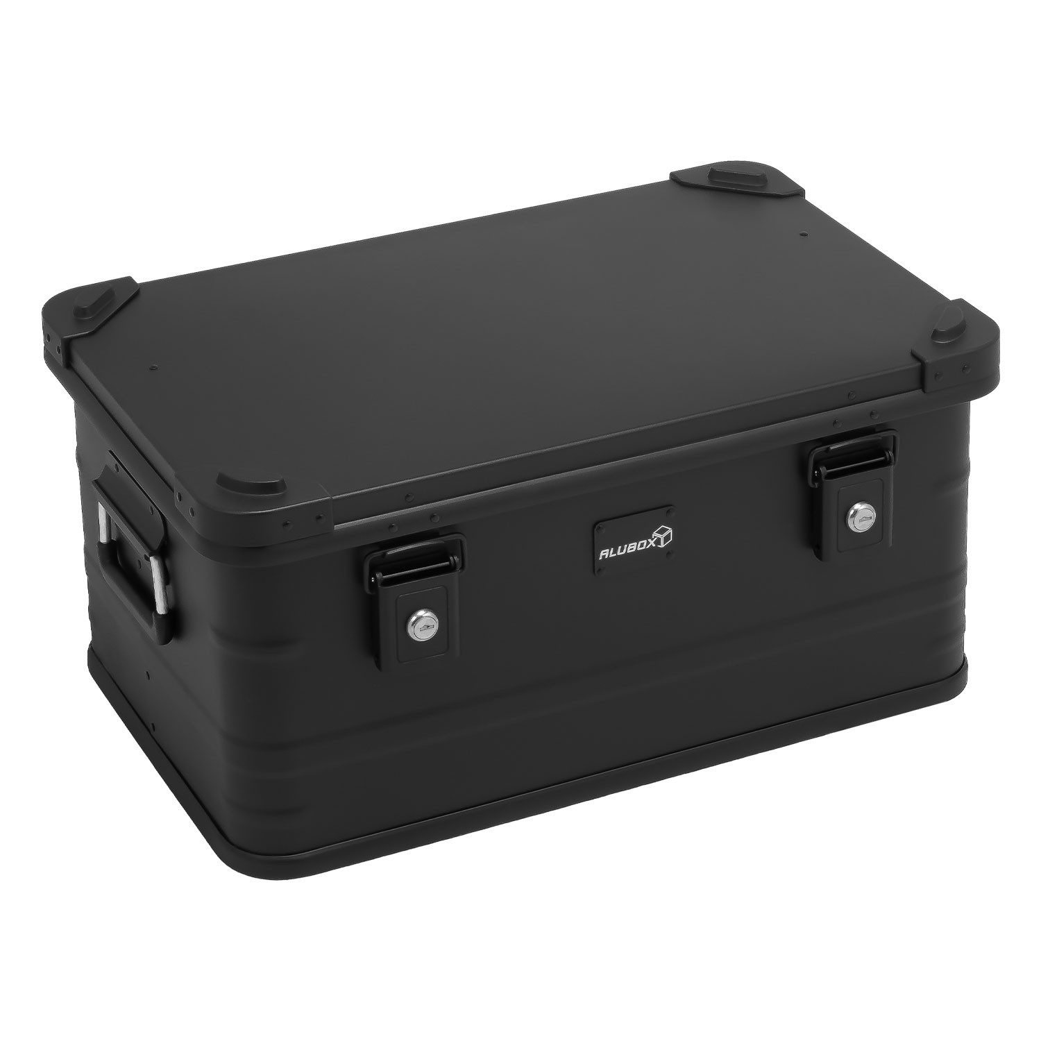 ALUBOX Aufbewahrungsbox Premium Alukiste komplett schwarz 1 mm Wandstärke (47 Liter), leicht und stabil - umlaufende Gummidichtung - kratzfeste Beschichtung