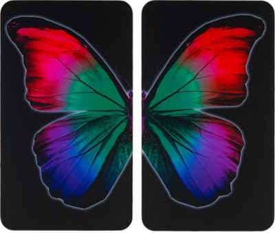 WENKO Herd-Abdeckplatte Universal Butterfly by Night, Glas, Kunststoff, (Set, 2 tlg)
