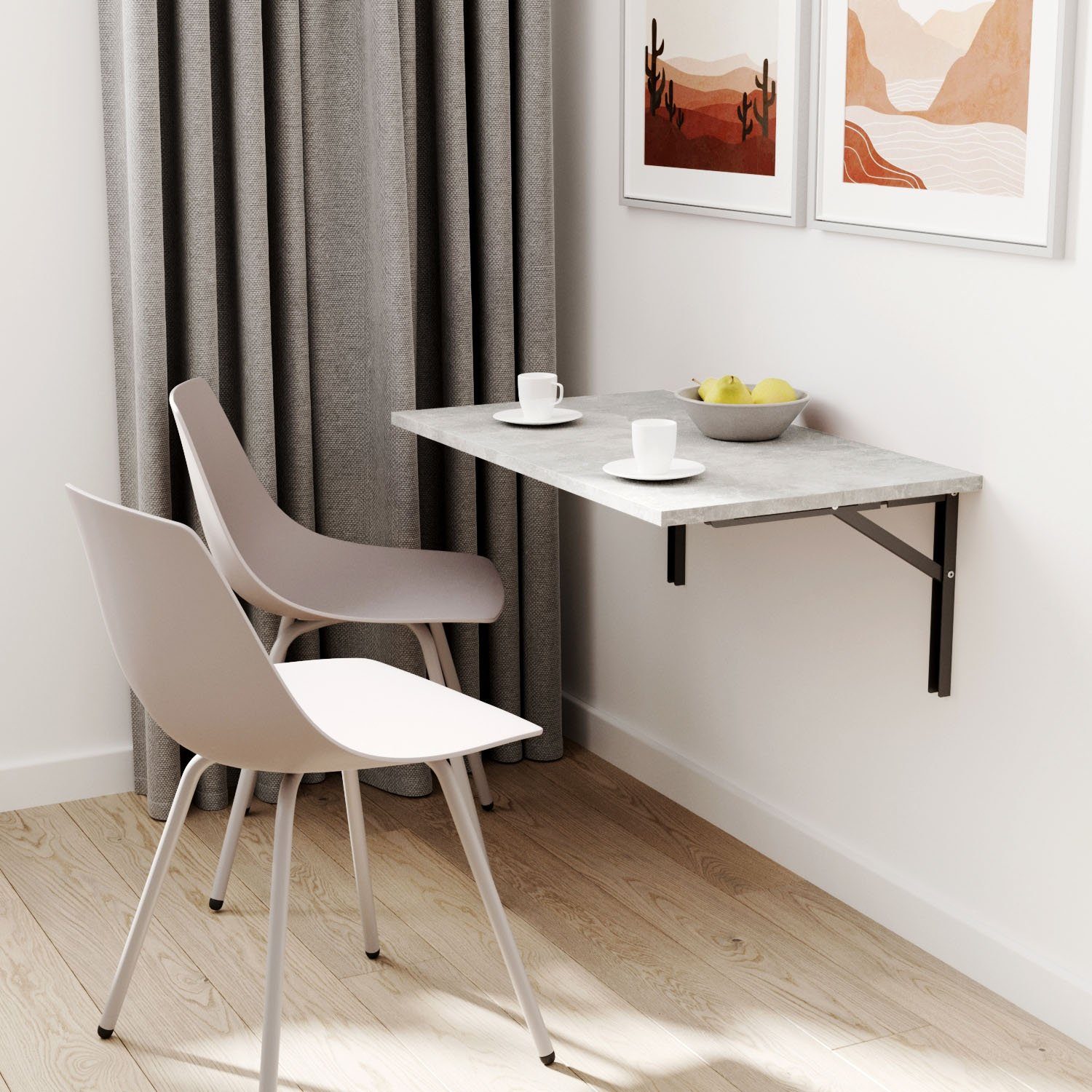 Wandtisch AKKE PVC Küchentisch Schreibtisch Klapptisch, Beton 2mm Wandklapptisch Hängetisch