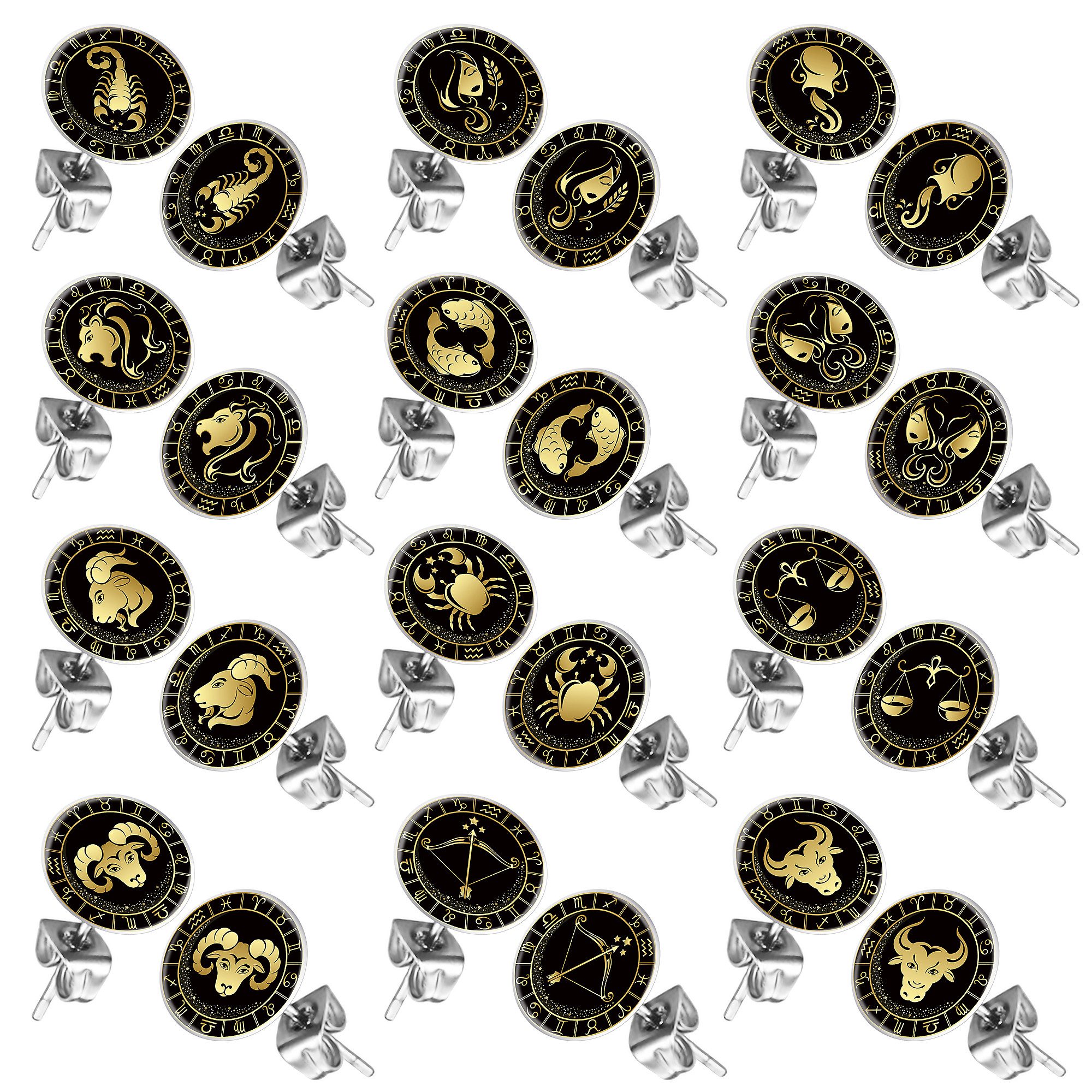 Taffstyle Ohrstecker-Set Ohrringe Sternzeichen Tierkreiszeichen Ohrstecker Motiv Chirurgenstahl (Runde Sternzeichen Ohrstecker für Damen und Herren in 12 Motiven), Runde Platte Lustig Stier Motiv Damen Herren Klein Rund