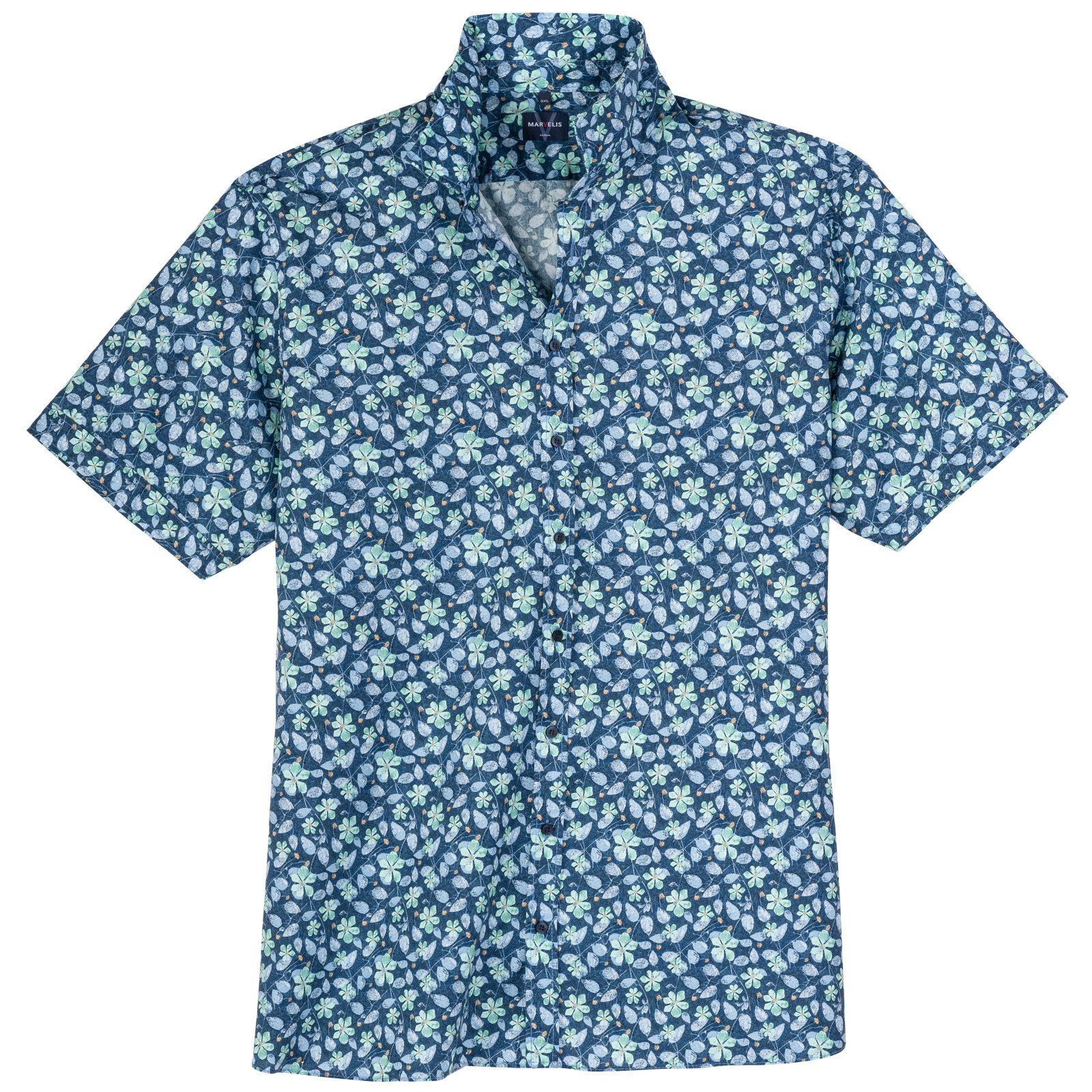 MARVELIS Kurzarmhemd Marvelis Übergrößen Kurzarmhemd blau-grün floral