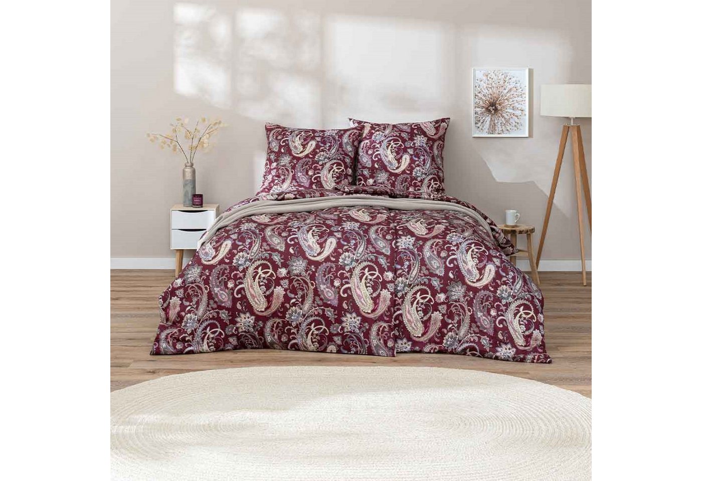 Estella Bettwäsche Estella Mako-Satin Bettwäsche 135x200 Soley Paisley weinrot bordeaux, Mako-Satin, 2 teilig, für Sommer und Winter