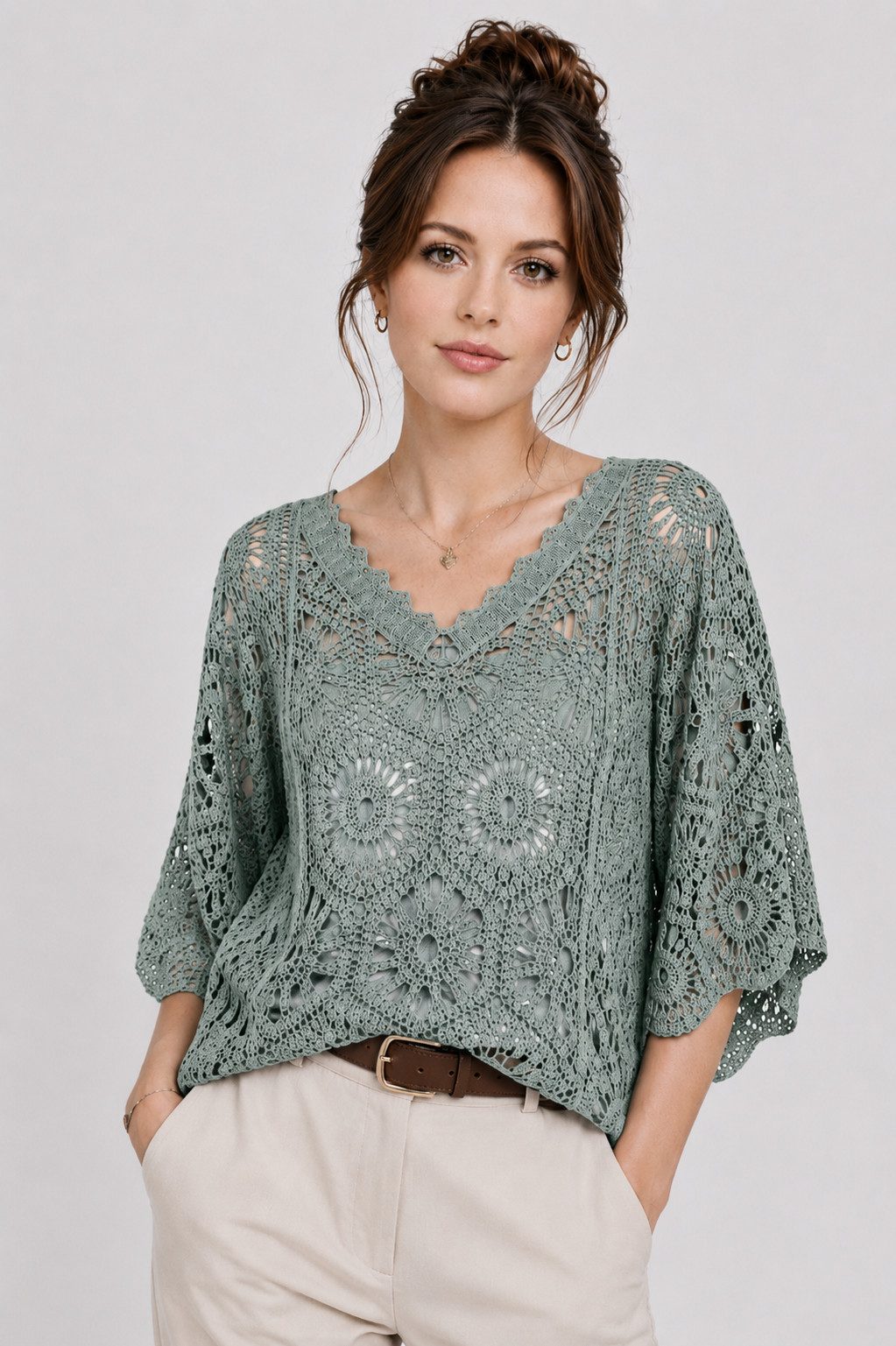 ITALY VIBES Blusenponcho - Häkelshirt - Spitzenshirt - ITALY VIBES - Boho - Oversize ONE SIZE- passend für Größen S - L