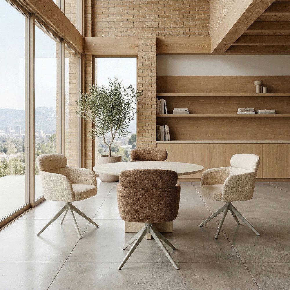 PPkrimnel Drehstuhl Ergonomischer Chenille-Schalenstuhl mit Armlehnen (2 St), 360° drehbarer Polstersessel für Esszimmer & Wohnzimmer – Bild 4 von 5